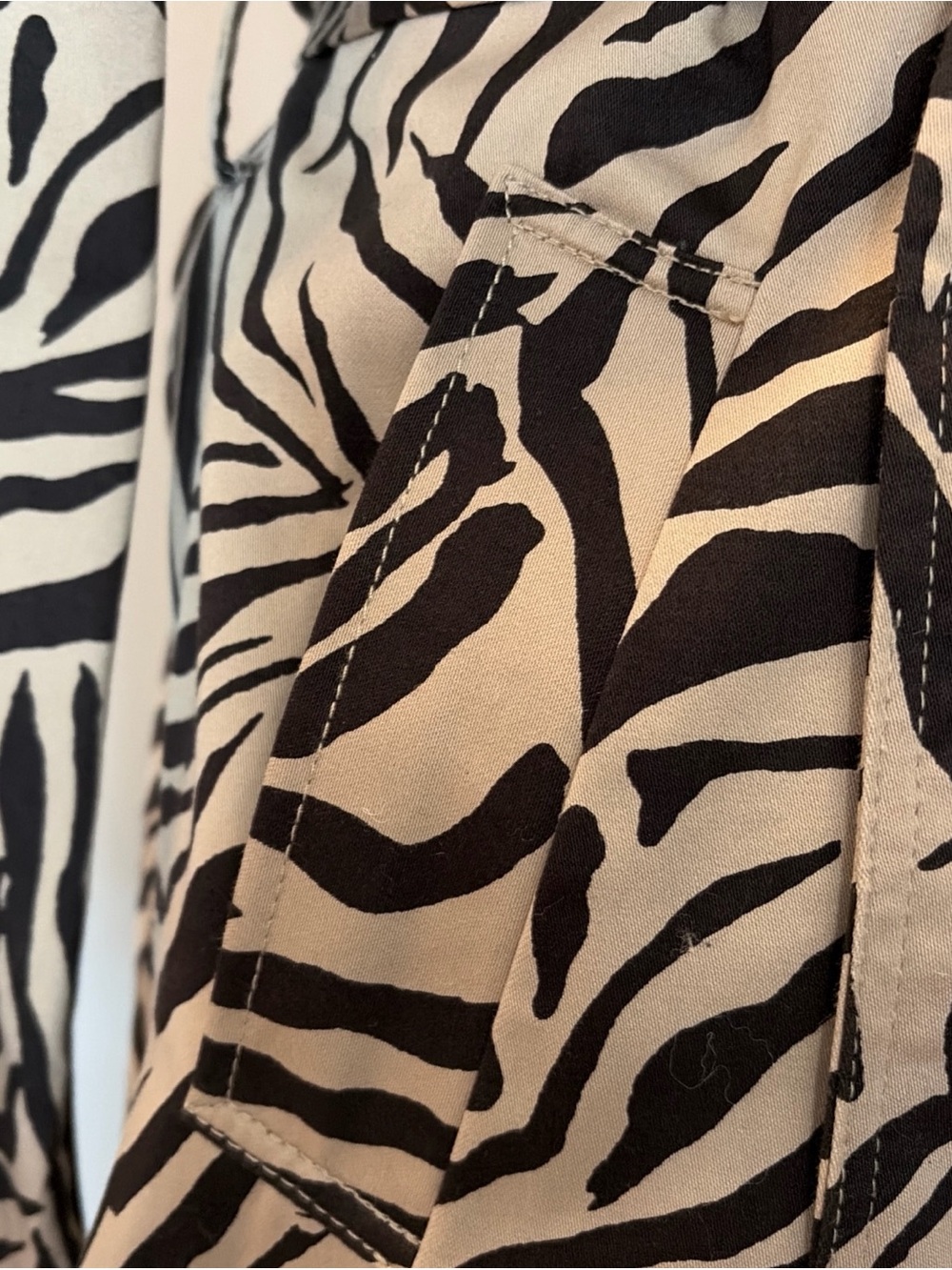 Brown Zebra Belted Trench Jacket XL Coat Cotton Mob Wife Classic animal print - Picture 10 of 13